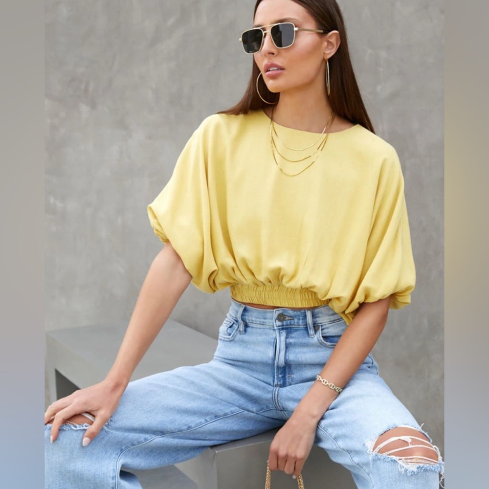 Smocked short sleeve top — dusty butter, Small